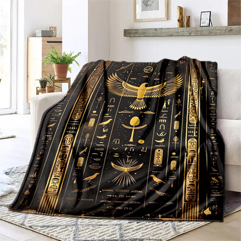 1PC Egyptian theme printed blanket, all season lightweight home office outdoor nap multifunctional blanket A2