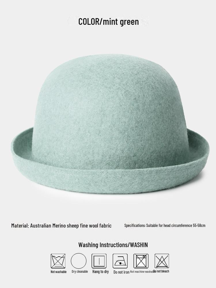 Women's Wool Fisherman Hat - Japanese Style, Small Brim, Rolled Edge, Autumn/Winter Casual Basin Hat
