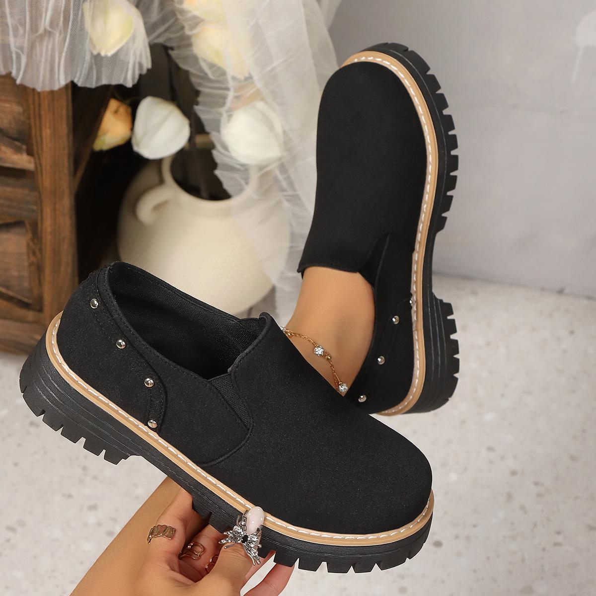 

Women s Wide Width Chunky Heel Loafers - Round Toe Slip-On Casual Flats for Fall/Winter, Platform Comfort Shoes 43 чорний