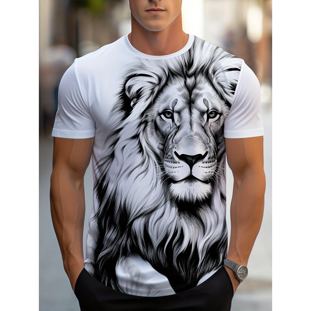 Summer urban fashion men's top outdoor sports street men's short sleeved daily casual men's T-shirt 3D lion print