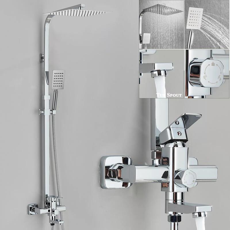 TLXT Black & Gold Octagonal Wall-Mounted Shower Faucet Set