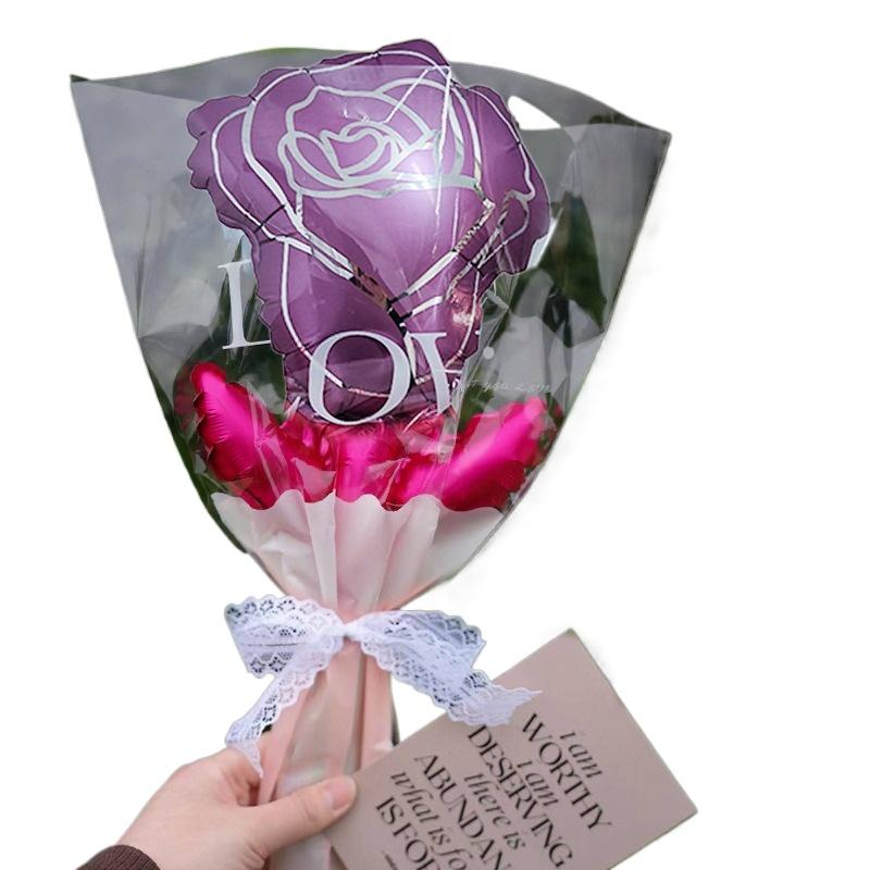 1 Stück Rosenblumen-Ballonstrauß Aluminiumfolien-Ballons Sträuße Hochzeit Geburtstagsfeier Dekoration Muttertags-Valentinstag DIY Geschenk