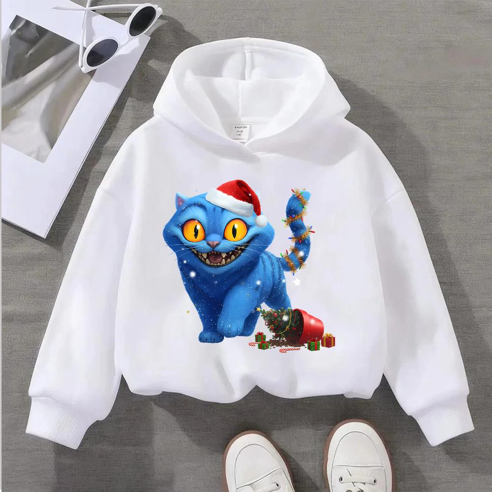 2025 New KPOP Christmas Blue Cat Printed Children's Sports Shirt Cute Children's Festival Hoodie