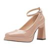 2024 New Nude One-word Buckle with Thick Heel Single Shoes Women's Patent Leather Waterproof Table Thick-soled High Heels