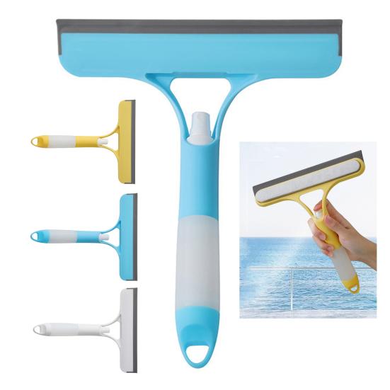 Glass Scraper with Integrated Spray Bottle 3-in-1 System Rubber Spatula Glass Scraper Household Cleaning Tool