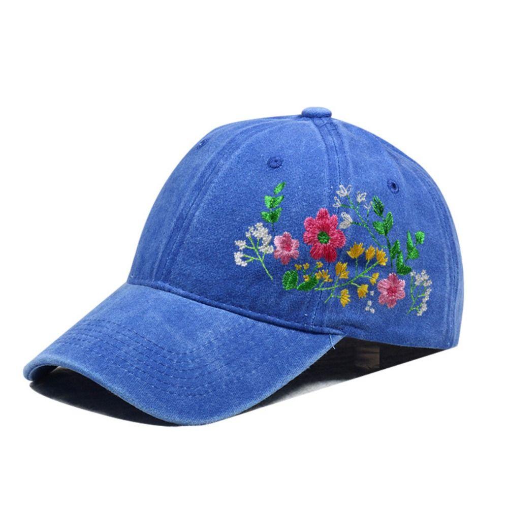 Retro Flower Embroidery Baseball Cap Washed Cotton Adjustable Floral Cap Baseball Hats For Man Women