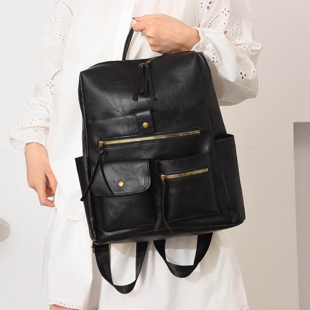 Schoolbag Women's Backpack Multi-pocket 1011 New PU Business Bag Commuter Multifunctional Backpack Portable Oblique Span Bag