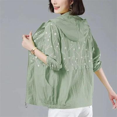 Koreanische Mode Sommer Casaco Feminino Damen Frühlingsjacke All-Match-Jacken mit Kapuze Dünner Sonnenschutzmantel
