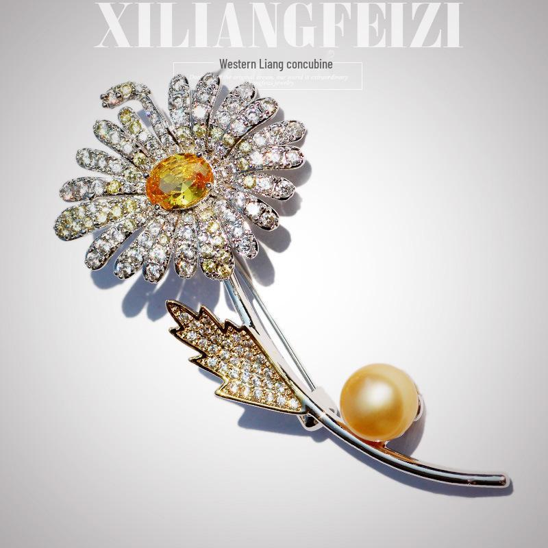 Bo Xin Yun Elegant Copper Zircon & Crystal Pearl Daisy Brooch - Fashionable Women's Accessory & Gift