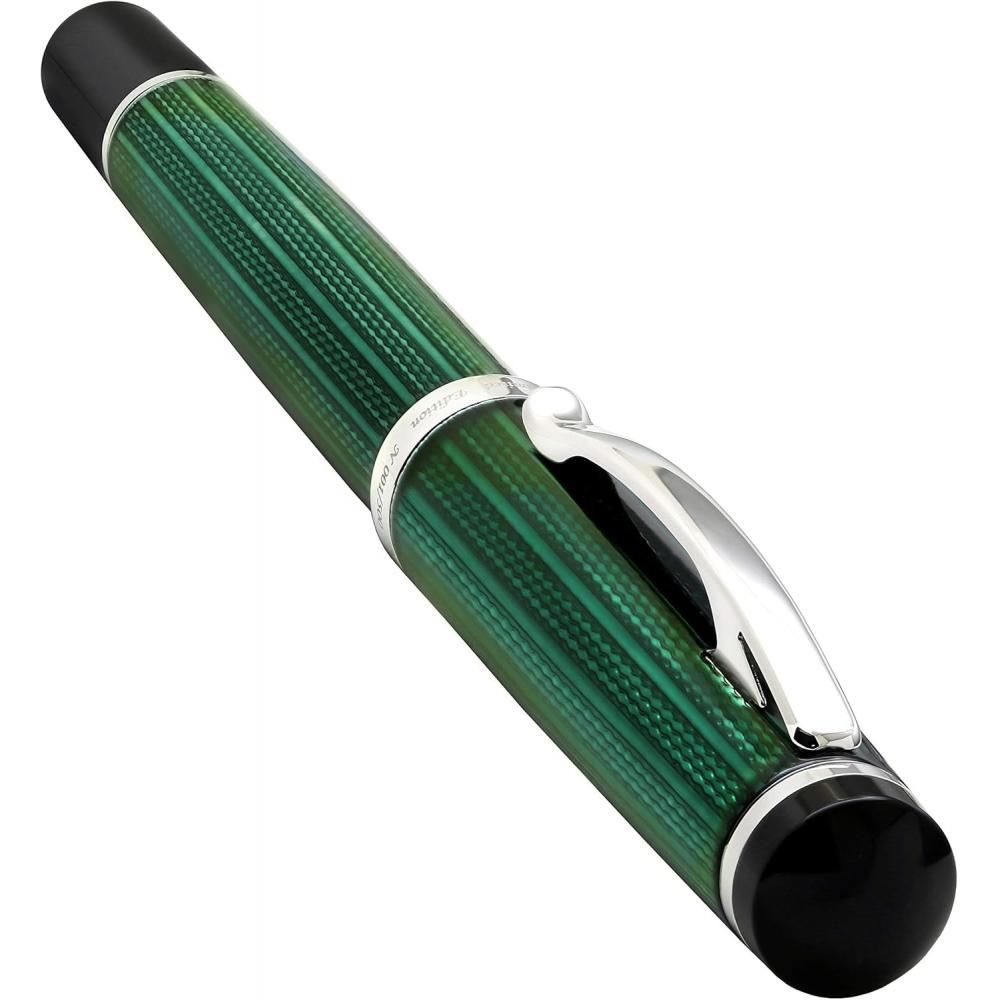 Xezo Incognito Fountain Pen Fine Nib Forest Green Layered Lacquer Pure Platinum