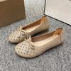 Fashion 2025new Spring PU Leather Solid Color Hollow Breathable Mother's Shoes Comfortable Round Head Fashion Bow Decoration Women Shoes