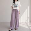 Mizqz Women Wide Crinkle Color Block Pants Summer Long Pants