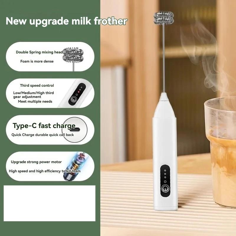 3-Speed Rechargeable Electric Milk Frother Double Whisk Handheld Coffee Foamer Drink Whisk for Lattes Matcha Hot Chocolate Egg