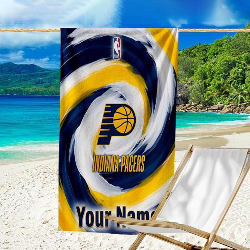 Custom Name Beach Towel Pacers Basketball Team Beach Towel, Soft Microfiber, Gift for Her/Him, Birthday, for Pool, Beach, Travel, Fan gifts
