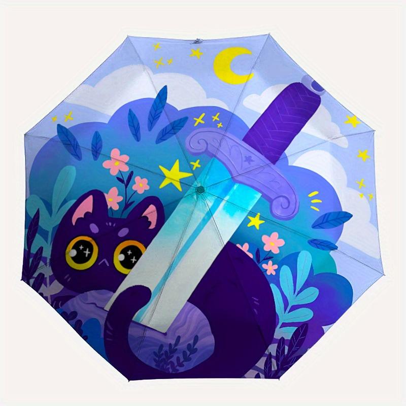 

1pc Fantasy Cat Automatic Open/close Folding Umbrella, Compact Portable Travel Umbrella, Perfect Birthday/Christmas, Cute Umbrella, Durable