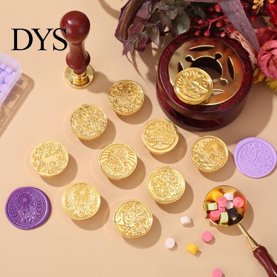 Vintage Wax Seal Stamp 10 Pcs Head Replacements, Flower Pattern Sealing Retro Brass Heads for Envelope, Invitations, Wedding, Gift Packing,
