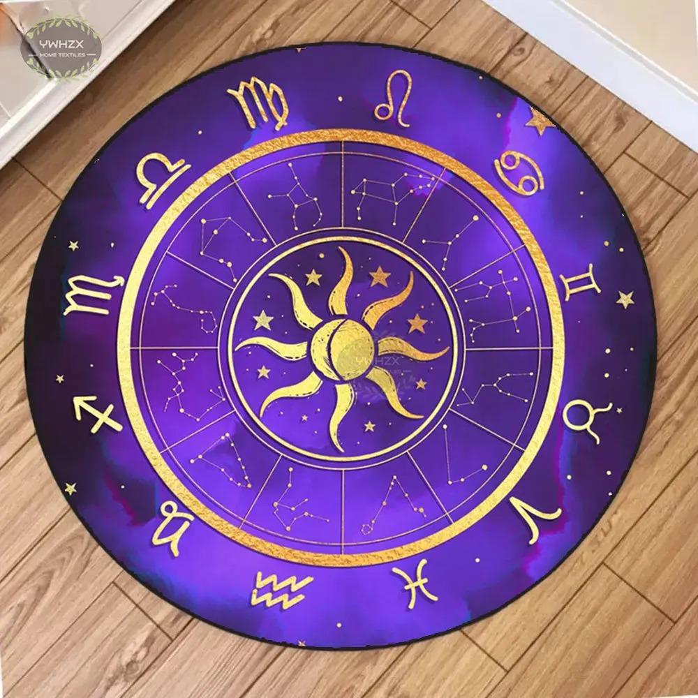 Mystical Constellation Round Mat Tarot Wheel Living Room Non-Slip Carpet Meditation Home Decoration