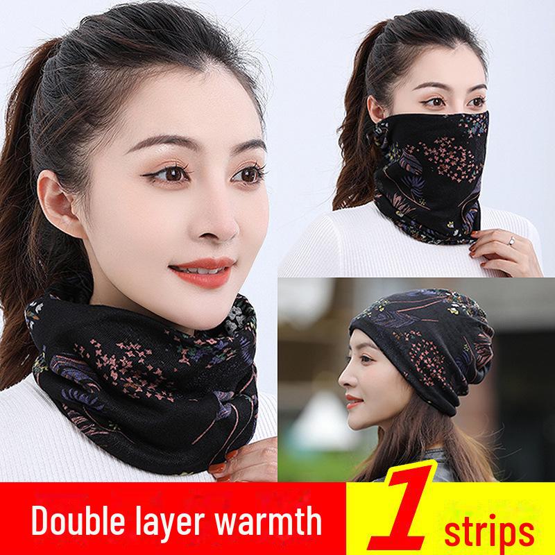 Autumn & Winter Multifunctional Double-Layer Twisted Neck Scarf Hat Mask