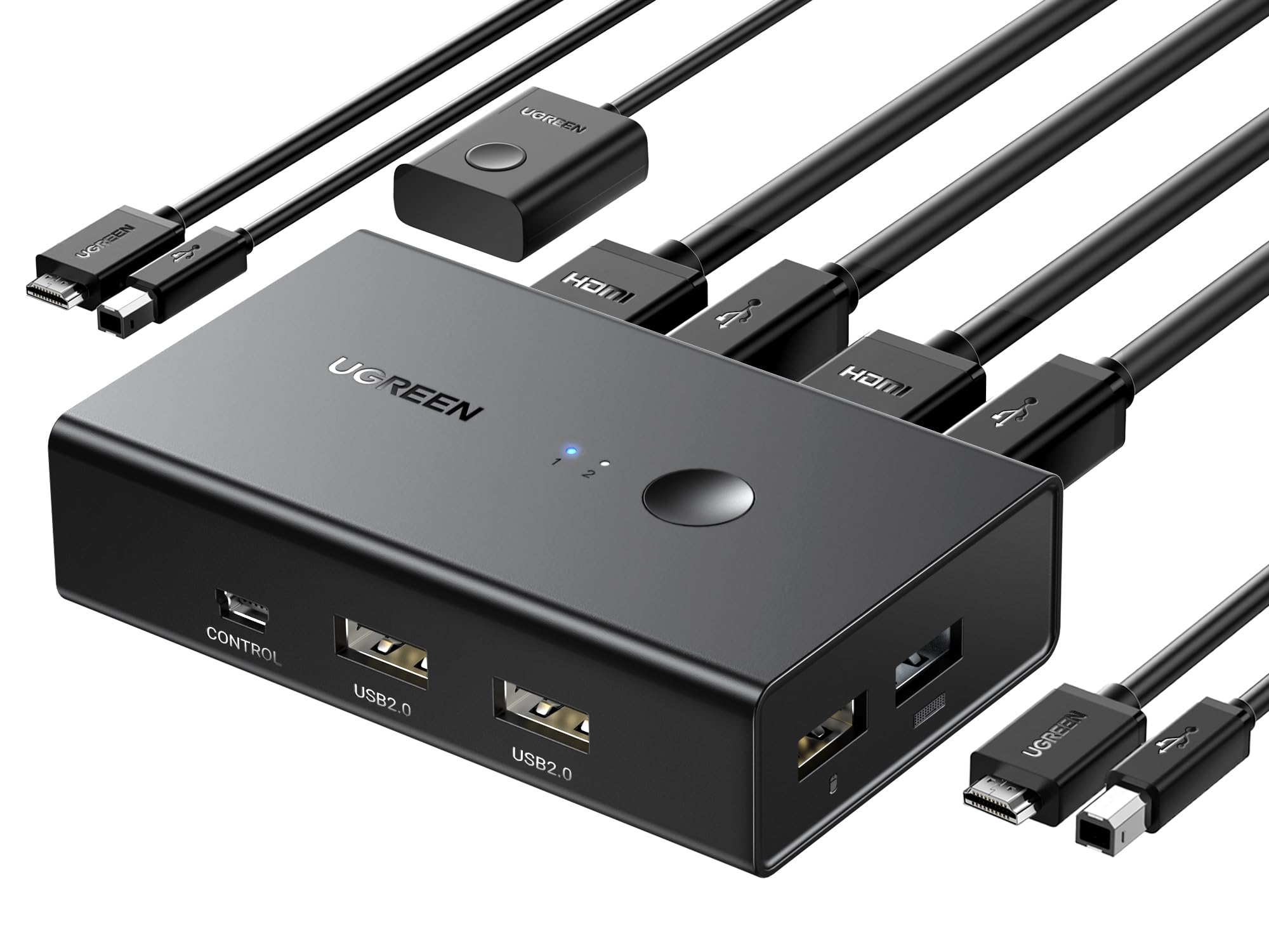 

UGREEN HDMI KVM 2 в 1 Разделяет и Монитор для Двух USB 4 HDMI Без Драйвера Легкий Ручной Переключатель USB-кабель в комплекте Переключатель, Входы, Выход, Клавиатура, Мышь, чёрный