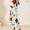 Women Plus Size V Neck Three Quarter Sleeve Printed White Maxi Dress