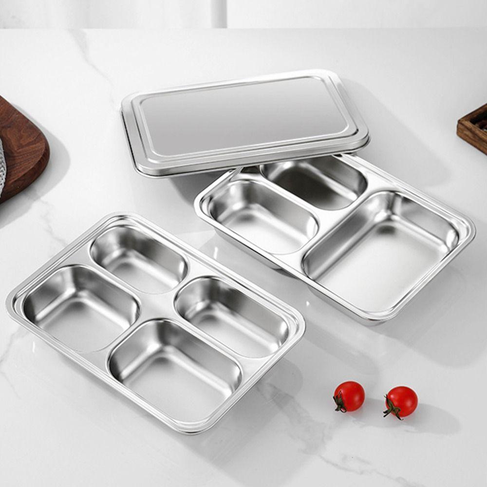 with Lid Divided Lunch Box Stainless Steel Fast Food Plate Lunch Container Kitchen Tableware