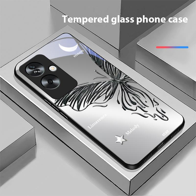 Metallischer Schmetterling für Oppo A79 5G 58 78 74 60 4G Reno 11F Realme GT 6 11 Note 50 10 C55 X2 Hartglas Schwarz Handyhülle