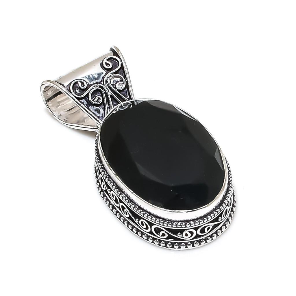 Amazing Black Spinel Gemstone Silver Pendant In 925 Sterling Silver - Handmade Pear Design, Everyday Wear Jewelry Engagement Gift