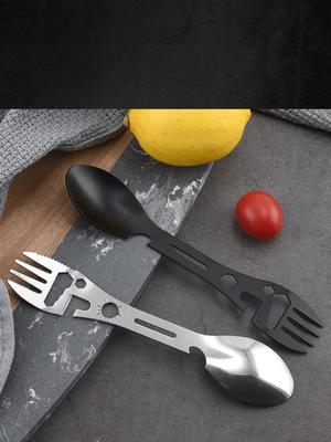 1Pc 10-in-1 Multifunctional Outdoor Camping Survival Fork Spoon Kitchen Multifunctional Wrench Bottle Opener Spoon