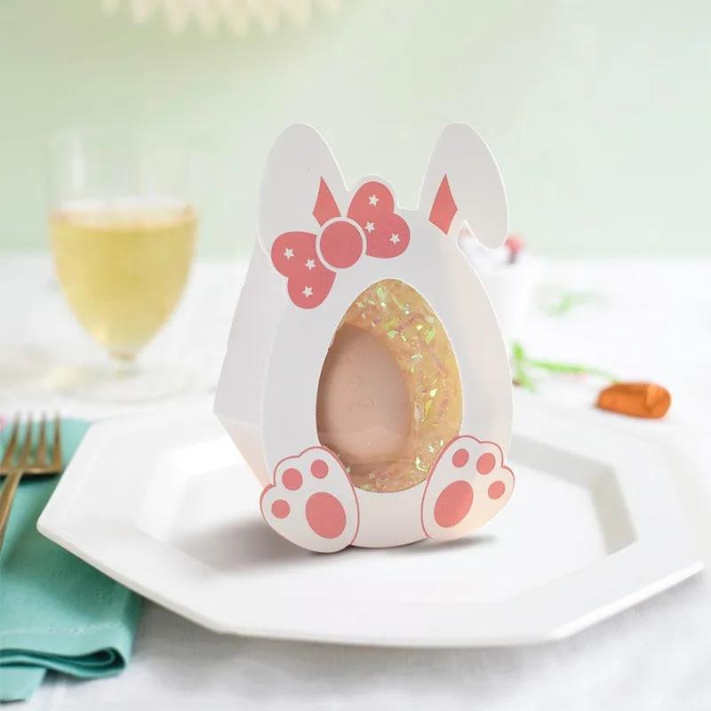 

10Pcs Cute Easter Theme Paper Candy Boxes Egg Rabbit Ear Gift Packing Bags for Kids Birthday Baby Shower Easter Party Decoration 4x4x9cm розовый