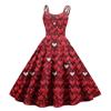 Damen-Kleid mit Valentinstag-Liebesherz-Print, sexy, schulterfrei, Vintage-Kleid