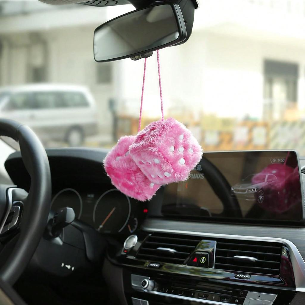 Couple Fuzzy Dice With Leather Dots Retro Car Mirror Hanging Accessories For Car Decoration