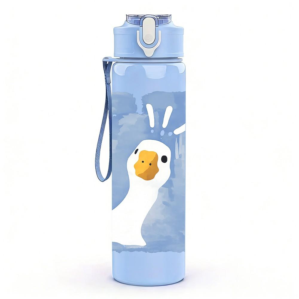 1PC White Duck Watercolor Sketch Print 750ml Color Plastic Sports Water Bottle Leakproof Flip Straw Lid Suitable for Sports Office Home Use