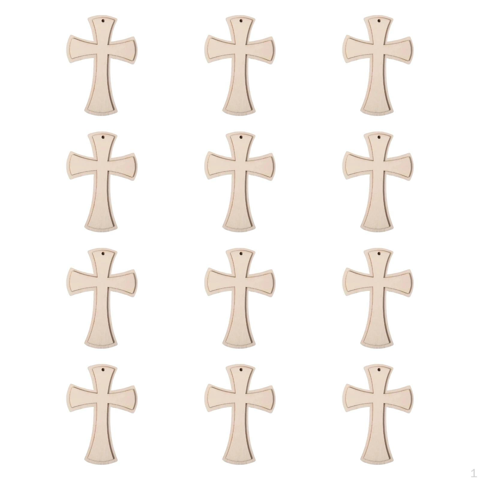 12 Деревянных крестов для рукоделия, Неокрашенный крест, Подвесное украшение с отверстием для изготовления открыток Style A