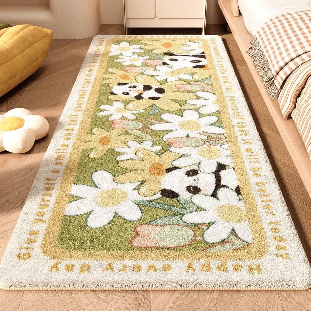 Ins Fresh Bedroom Rug: Cute Flower Design, Cool & Dirt-Resistant, Thick Non-Slip Foot Mat for Bedside or Coffee Table.