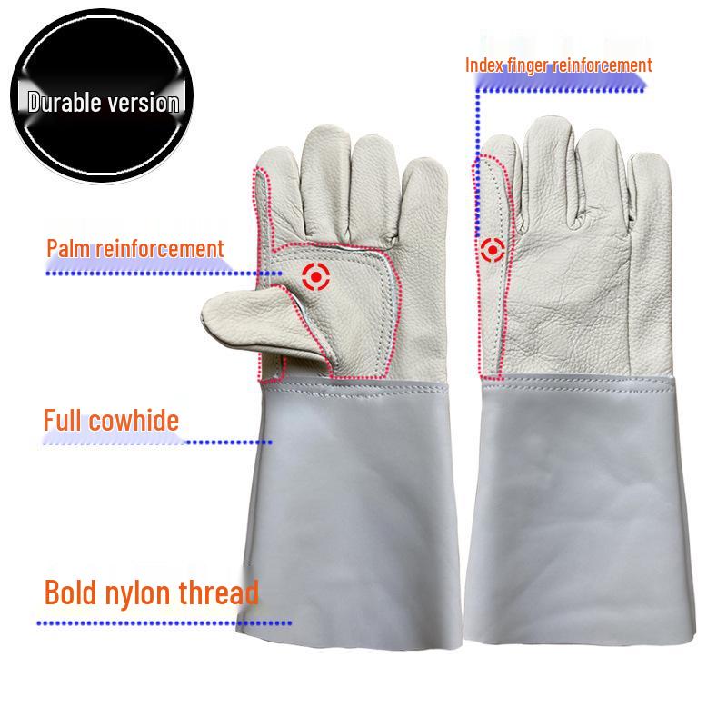 Long Cowhide Welding Gloves: Durable, Smooth, Wear, Oil & Water-Resistant, Fireproof, Spark-Resistant, Ideal for Shipyard Work