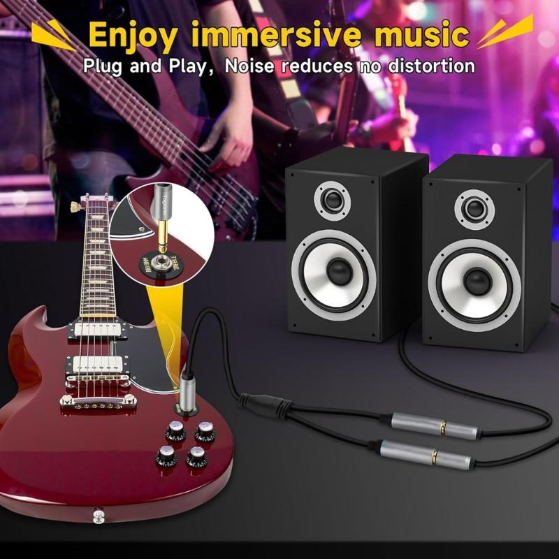 30Cm Long 6.5mm Mono Sound Y Cable Splitter Adapter Cord Line For Double Output To Amplifiers And PA Systems