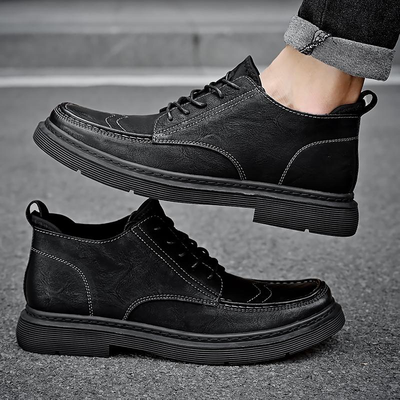 Classic Autumn Winter Casual Leather Men Boots Brogue Lace Up Anti Slip Soles Daily Outdoor Walking Shoes For Man