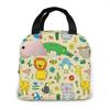 Cartoon Dinosaur Canvas Portable Cooler Lunch Bag Fashion Thermal Insulated Food Bags Food Picnic Lunch Box Bag for Adult Kids