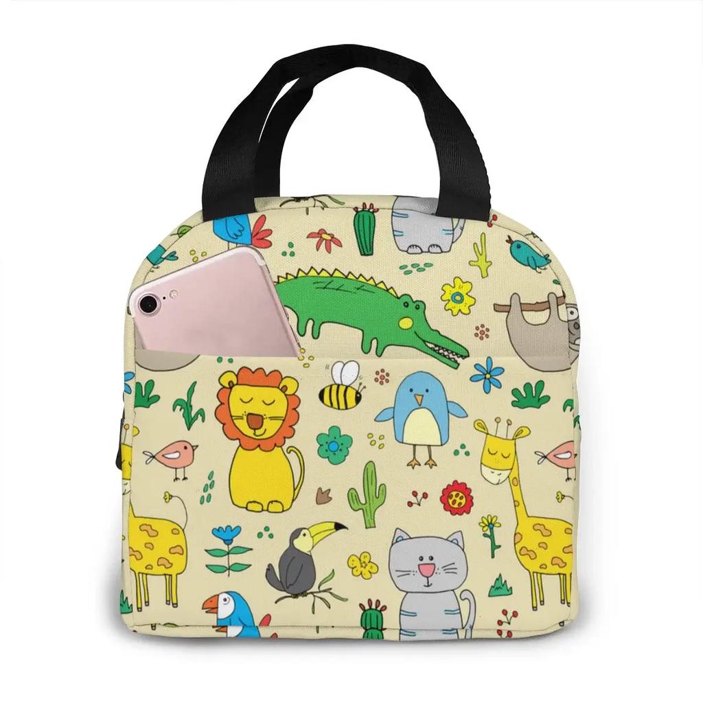 Cartoon Dinosaur Canvas Portable Cooler Lunch Bag Fashion Thermal Insulated Food Bags Food Picnic Lunch Box Bag for Adult Kids