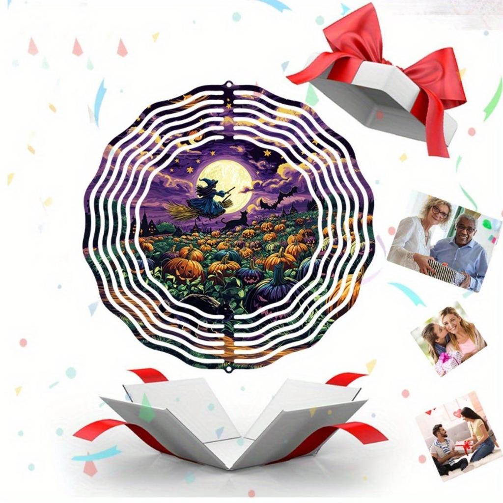 Halloween Metal Wind Chime with Witch Broomstick Pumpkins Moon Design Outdoor Garden Decor for Holiday Christmas Thanksgiving