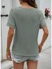 2026 Women's Casual V-neck Short-Sleeved Waffle Knit Top with Lace Patchwork