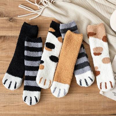 1 Pair Women Socks Plush Coral Velvet Autumn Winter Cat Paw Lovely Thickening Warm Floor Socks
