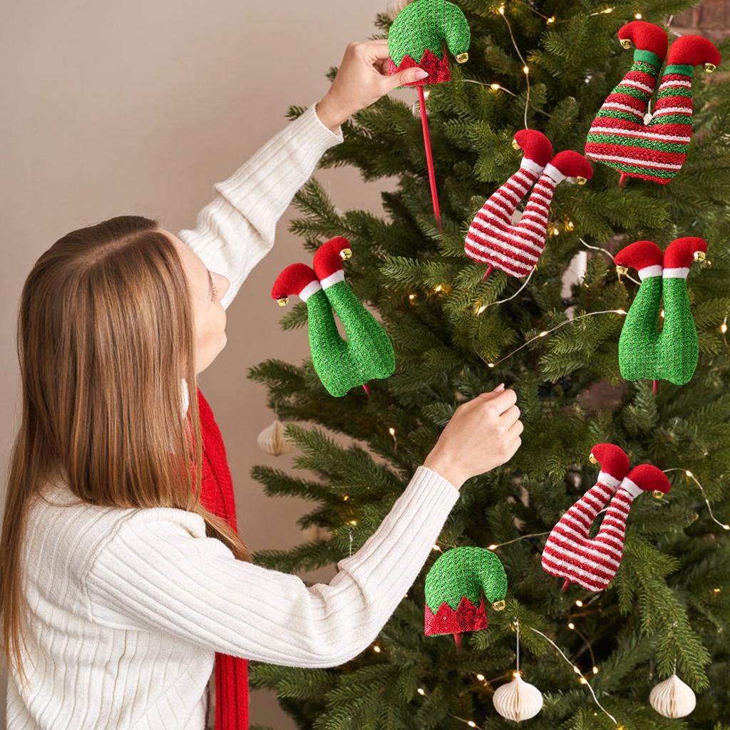 Christmas Leg Picks Glitter Stuffed Feet Christmas Tree Topper Inverted Santa Leg Hip Decoration Vase Filler Centerpiece Seasonal Party Home Decor
