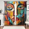 2 Pcs Retro Patchwork Face Print Curtains,suitable for Bedroom,living Room Kitchen Decoration,home Decoration,window Decoration