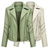 Women Jacket Solid Color Faux Leather Windproof Slim Lady Coat for Motorcycle Riding