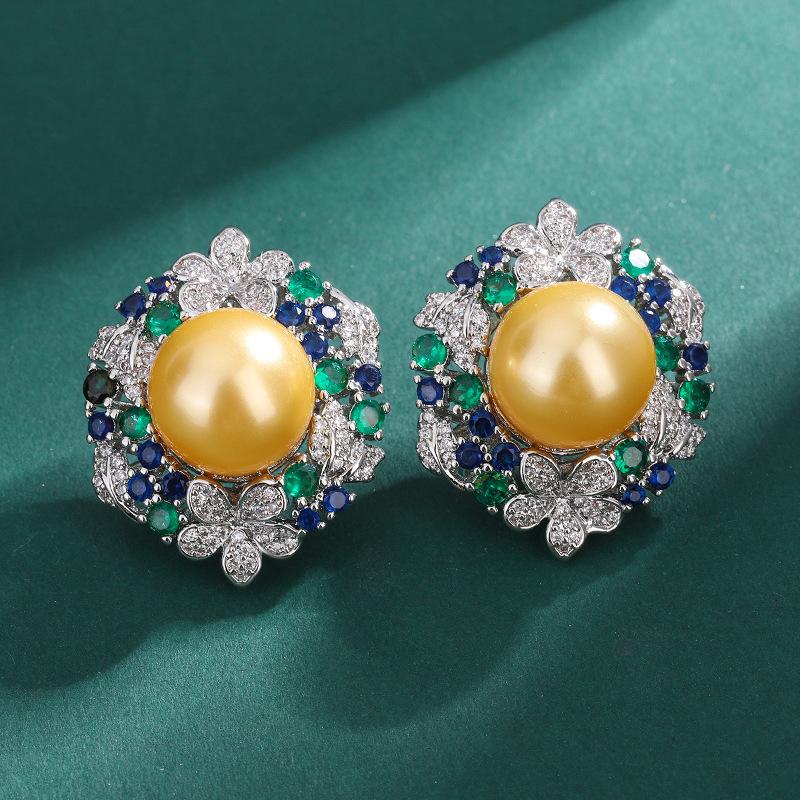 Fritillary Pearl Stud Earrings Gemstone Flower Pearl Ring Baroque Shell Bead Necklace Pendant Set Women's Jewelry