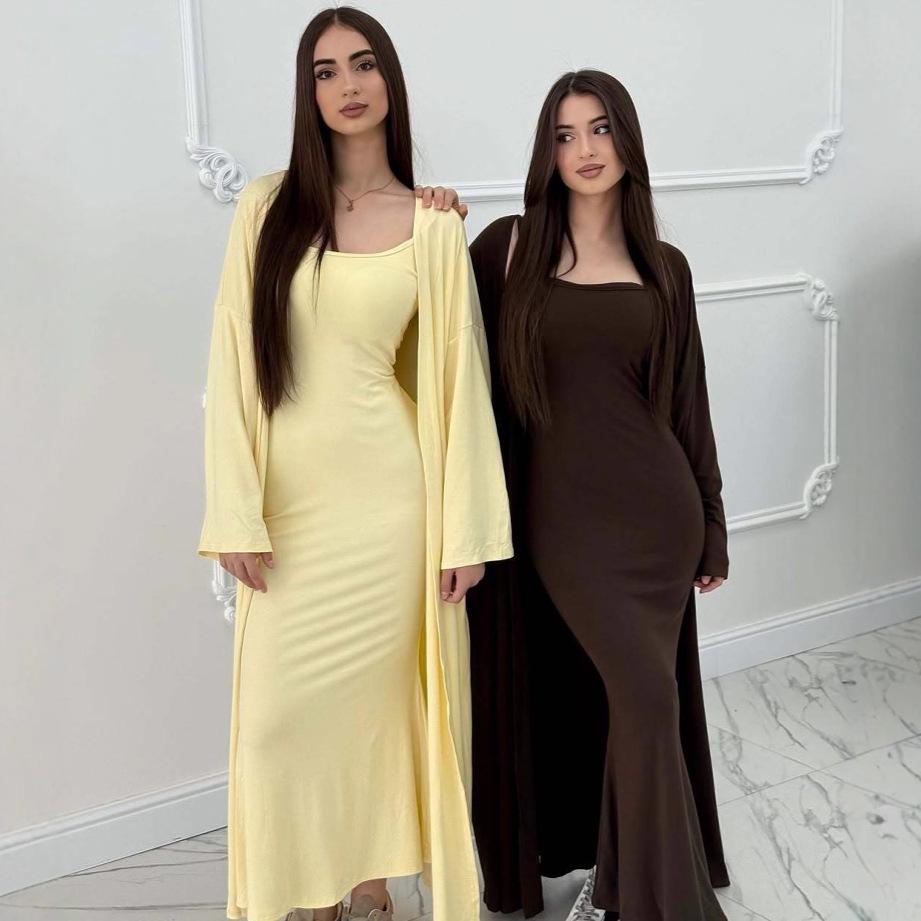 2025 Summer European & American Women's Cape Bodycon Dress - Long-Sleeve, Round Neck, Fashionable