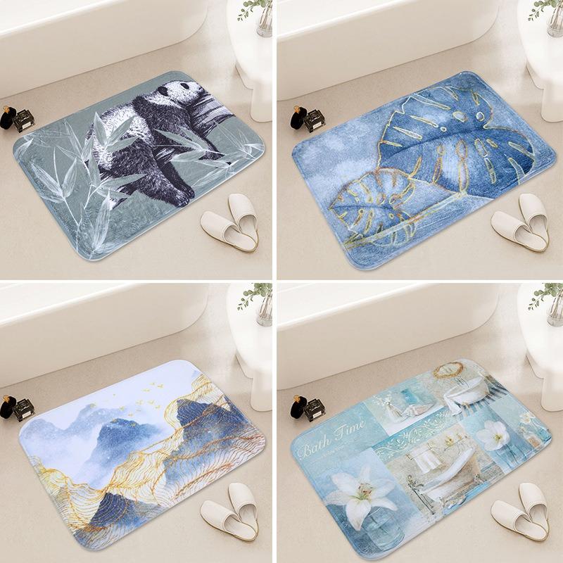 Artistic Pattern Bathroom Mat Feather Leaf Panda Abstract Designs Soft Non - Slip Rug for Bathroom Entryway Home Decor