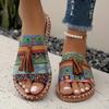 Bohemian Flat Slippers for Women, Outdoor Wear European and American Tassel Ladies Slides, Beach Sandals