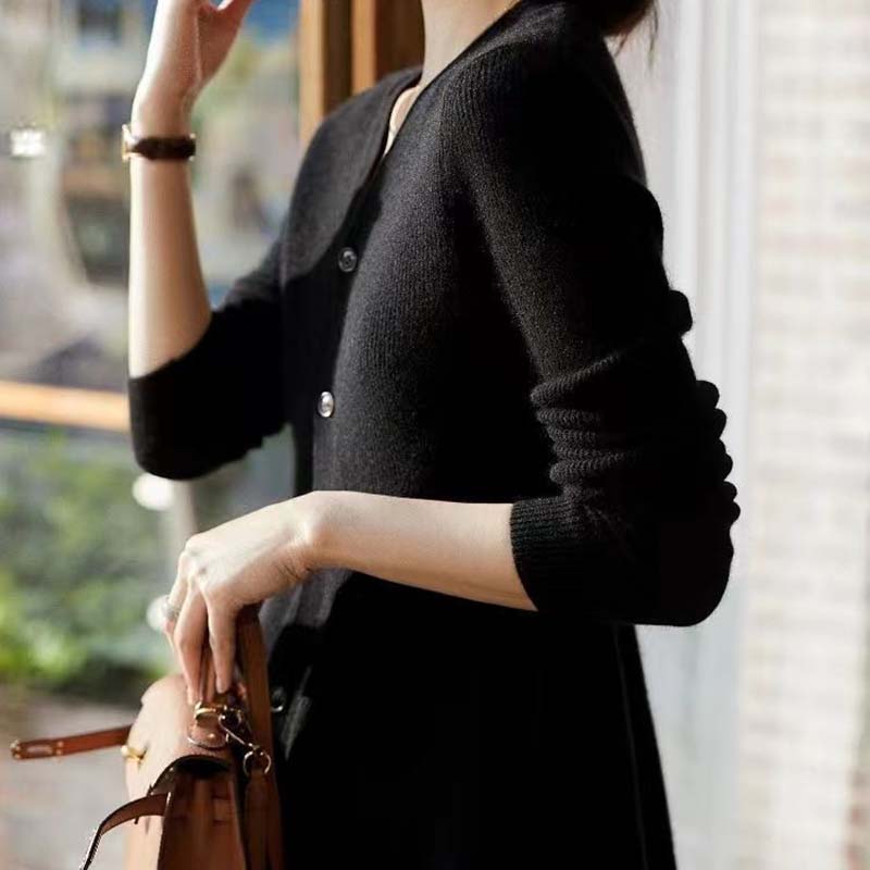 Cardigan Coat for Women Autumn Loose Long Sleeve Knit Cardigan V Neck Casual Solid Color Sweaters Jacket
